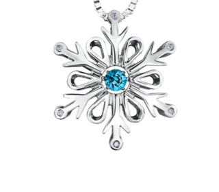 Colgante de plata de ley 925 con topacio azul de 3,5 mm y diamante de 0,018 quilates en forma de pulso de copo de nieve - 18"