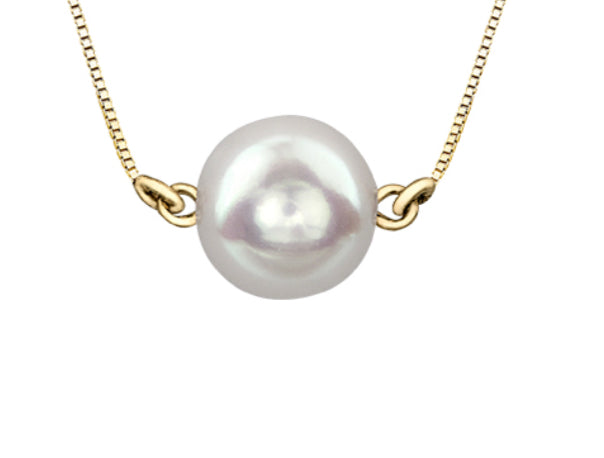10K Yellow Gold Fine Box Chain with 7mm Cultured Pearl - 18 Inches