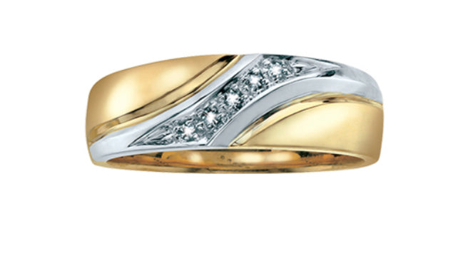 10K White &amp; Yellow Gold 0.05cttw Diamond Gents Ring, size 10