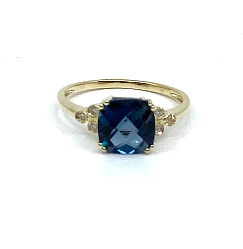 10K Yellow Gold 2.65cttw London Blue Topaz and 0.06cttw Diamond Ring, Size 7