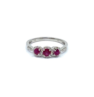Anillo de oro blanco de 14 quilates con rubí auténtico de 0,45 quilates y anillo de diamantes de 0,18 quilates, talla 7