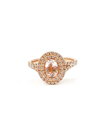 14K Rose Gold 0.75cttw Oval Cut Genuine Morganite & 0.45cttw Diamond Double Halo Ring