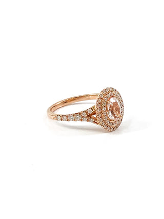 14K Rose Gold 0.75cttw Oval Cut Genuine Morganite & 0.45cttw Diamond Double Halo Ring