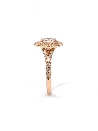 14K Rose Gold 0.75cttw Oval Cut Genuine Morganite & 0.45cttw Diamond Double Halo Ring