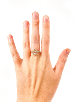14K Rose Gold 0.75cttw Oval Cut Genuine Morganite & 0.45cttw Diamond Double Halo Ring
