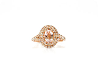 14K Rose Gold 0.75cttw Oval Cut Genuine Morganite & 0.45cttw Diamond Double Halo Ring