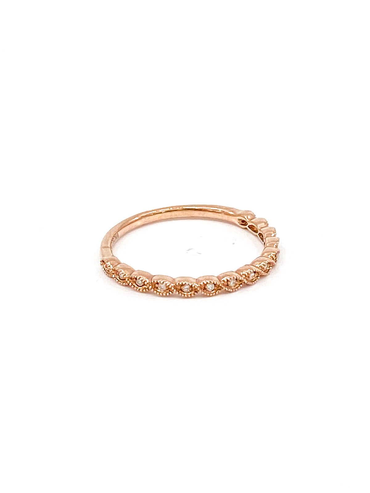 10K Rose Gold 0.07cttw Round Cut Diamond Ring, size 6.5