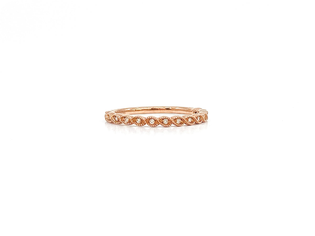 10K Rose Gold 0.07cttw Round Cut Diamond Ring, size 6.5