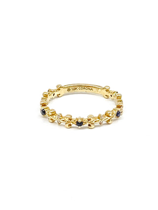 Anillo de oro amarillo de 10 quilates con zafiro auténtico de 0,04 quilates y diamante de 0,02 quilates, tamaño 6,5