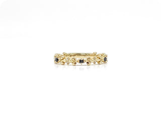 Anillo de oro amarillo de 10 quilates con zafiro auténtico de 0,04 quilates y diamante de 0,02 quilates, tamaño 6,5