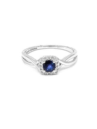 Anillo de oro blanco de 10 quilates con zafiro auténtico de 0,44 quilates y diamantes de 0,072 quilates, talla 6,5