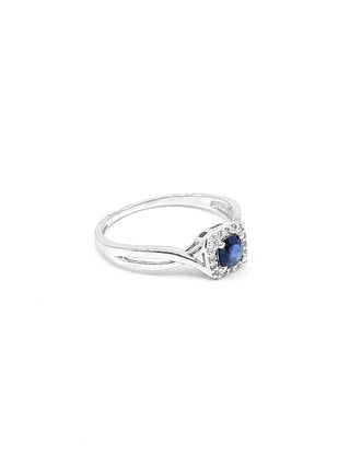 Anillo de oro blanco de 10 quilates con zafiro auténtico de 0,44 quilates y diamantes de 0,072 quilates, talla 6,5