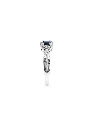 Anillo de oro blanco de 10 quilates con zafiro auténtico de 0,44 quilates y diamantes de 0,072 quilates, talla 6,5