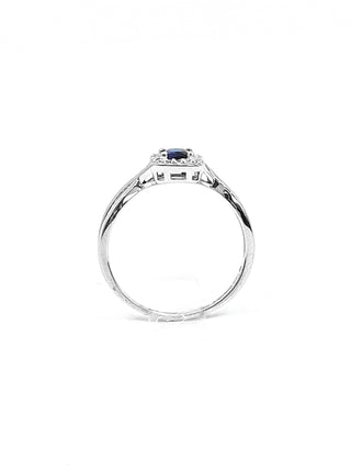 Anillo de oro blanco de 10 quilates con zafiro auténtico de 0,44 quilates y diamantes de 0,072 quilates, talla 6,5
