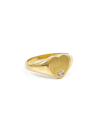 10K Yellow Gold 0.007 Diamond Heart Shape Signet Ring