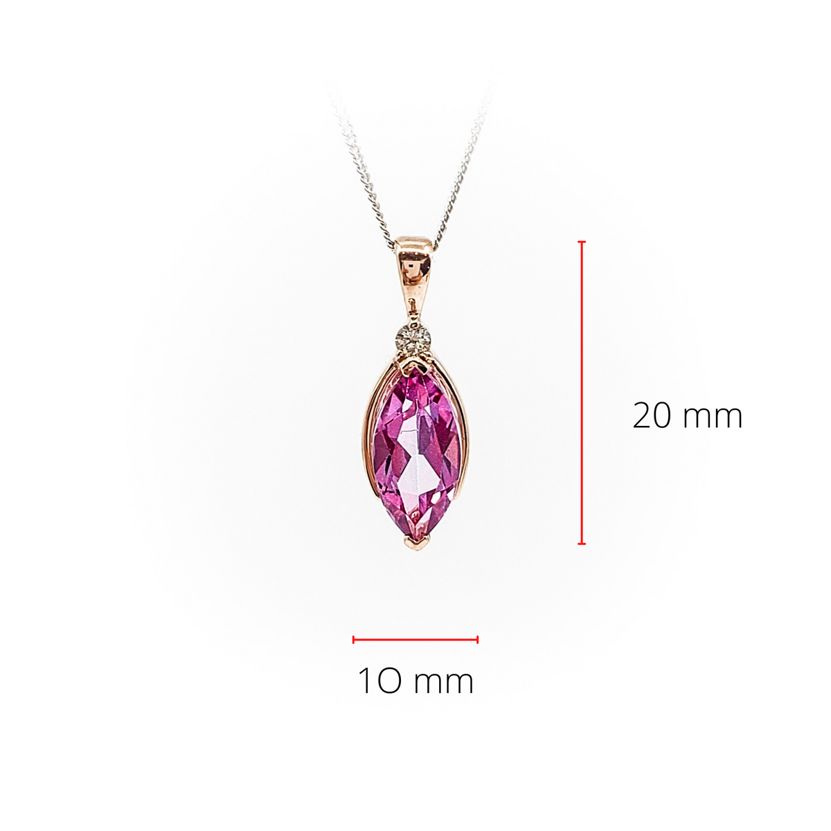 Collar de oro rosa de 10 quilates con topacio rosa auténtico de 1,33 quilates y diamantes de 0,03 quilates, 18&quot;