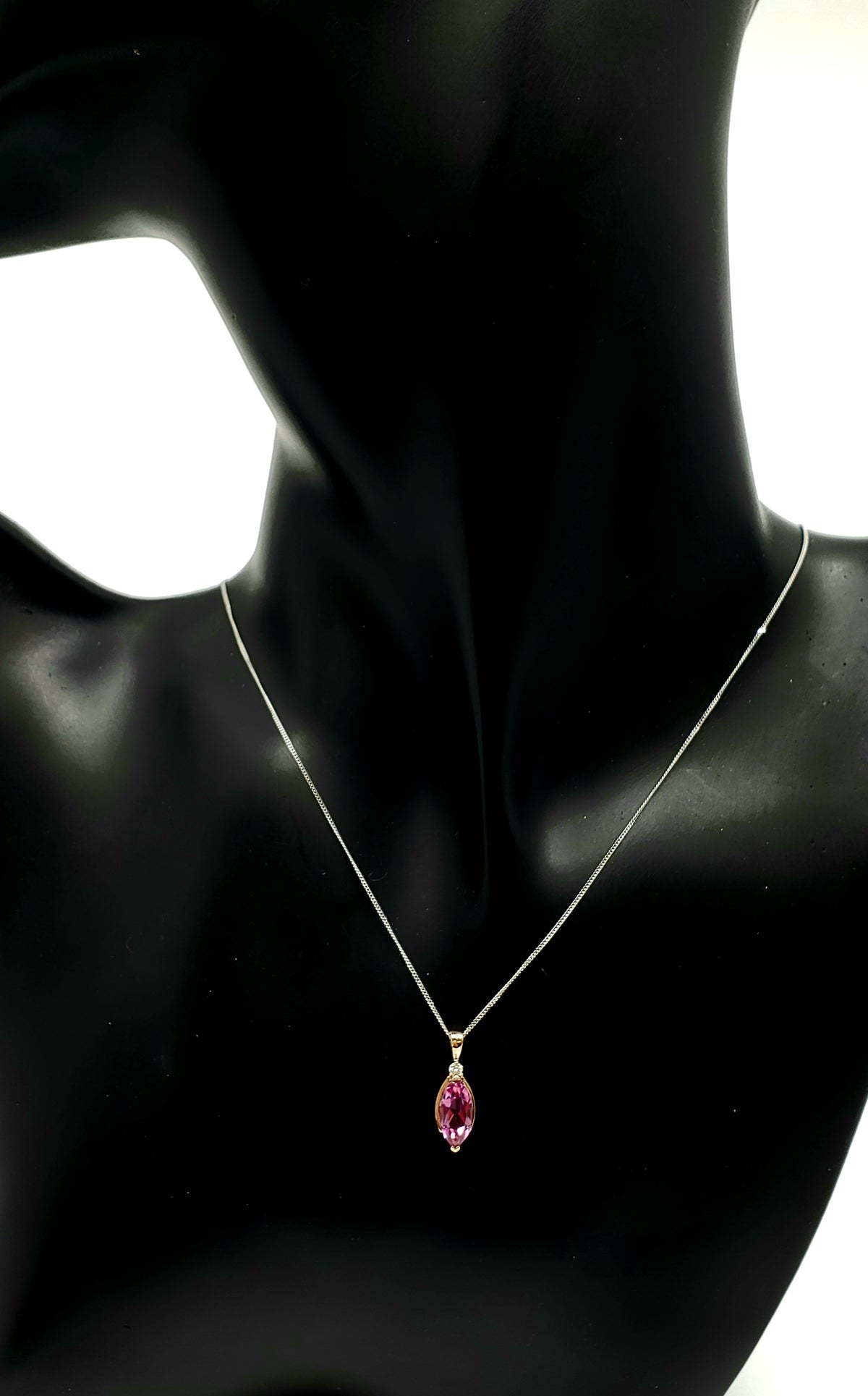 10K Rose Gold 1.33cttw Genuine Pink Topaz and 0.03cttw Diamond Necklace, 18&quot;