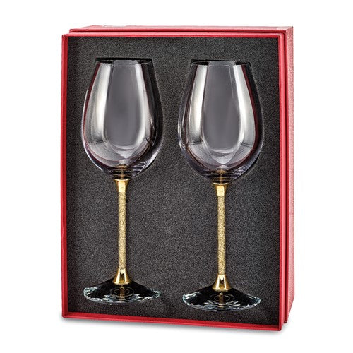Copas de vino de 2 piezas con tallos en escamas de oro de 24 quilates