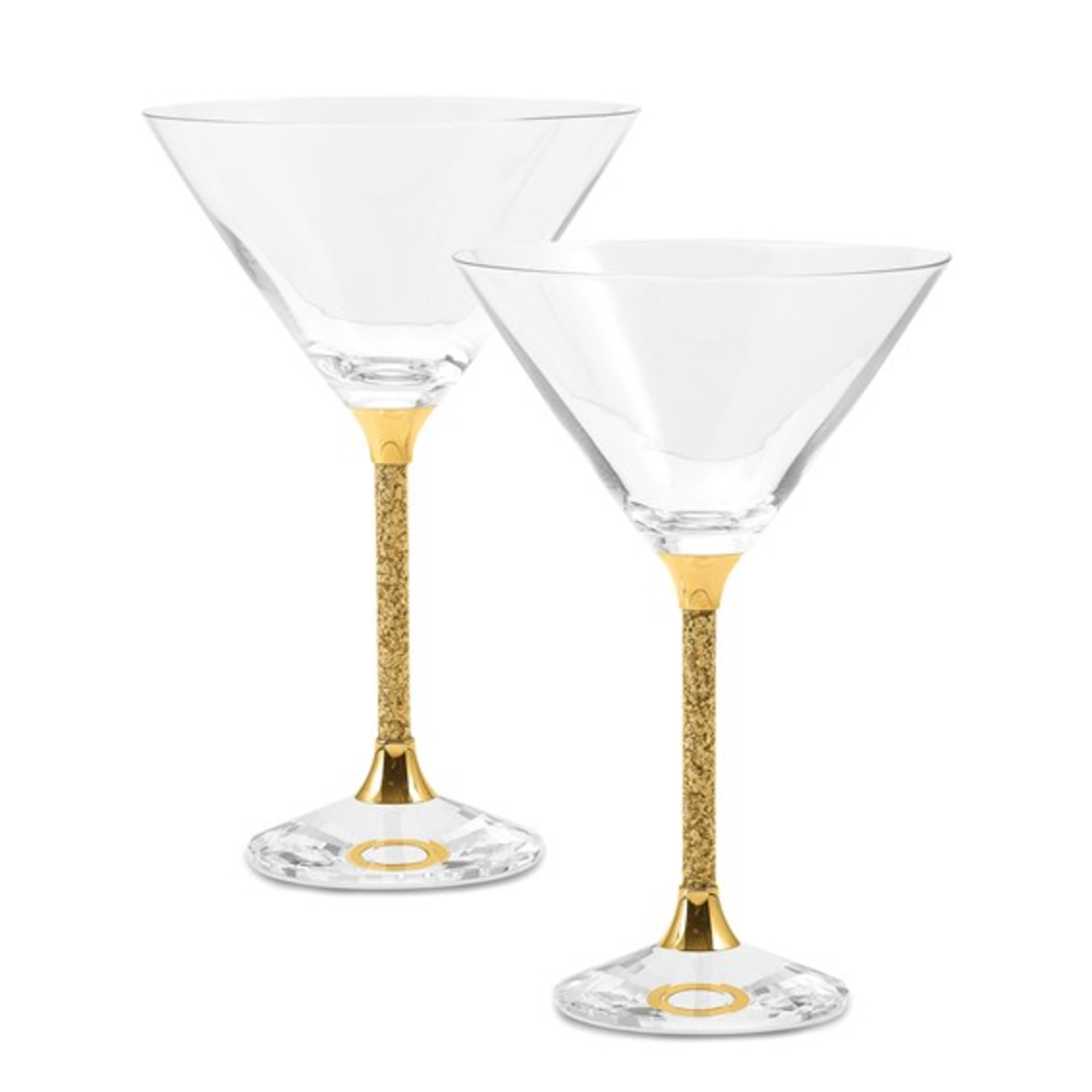 2 Piece Martini Glasses with 24K Gold Flake Stems