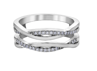 Anillo/chaqueta de boda con diamantes canadienses de 0,15 quilates en oro blanco de 10 quilates 