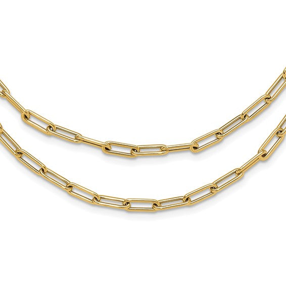 14k Polished Double-layer Paperclip Link Necklace - 20 Inches