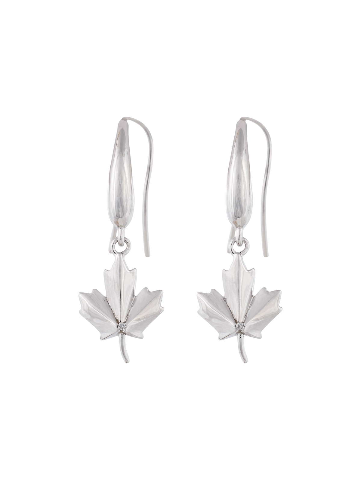 925 Sterling Silver 0.01cttw Canadian Diamond Maple Leaf Dangle Earrings