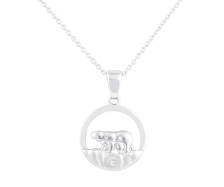 Colgante de madre oso y cachorro de diamante canadiense de plata de ley 925 de 0,015 quilates