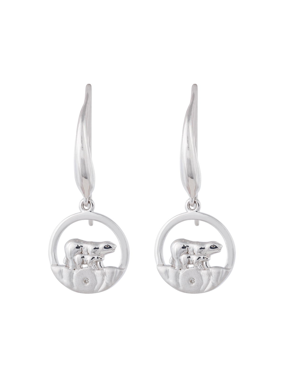 925 Sterling Silver 0.01cttw Canadian Diamond Mother Bear and Cub Dangle Earrings