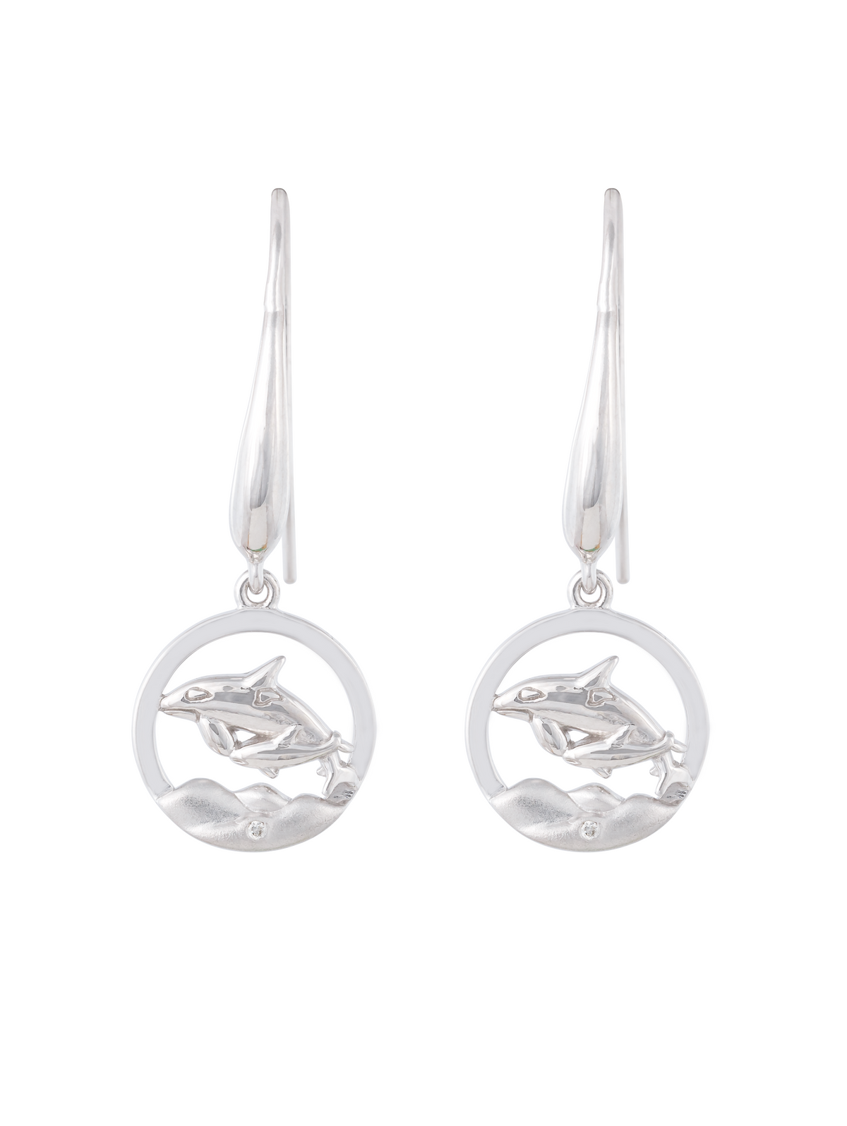 925 Sterling Silver 0.01cttw Canadian Diamond Mother Orca and Calf Dangle Earrings