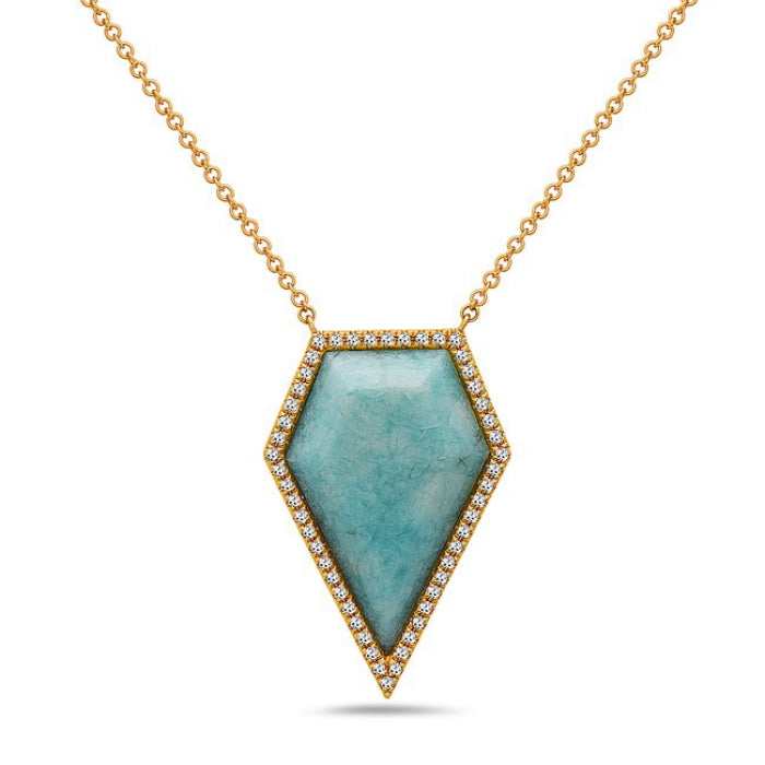 14K Yellow Gold 5.35cttw Amazonite and 0.18cttw Diamond Necklace, 18&quot;