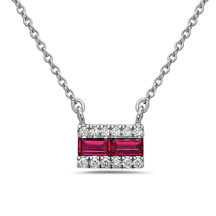 14K White Gold Ruby and Diamond Necklace, 18&quot;
