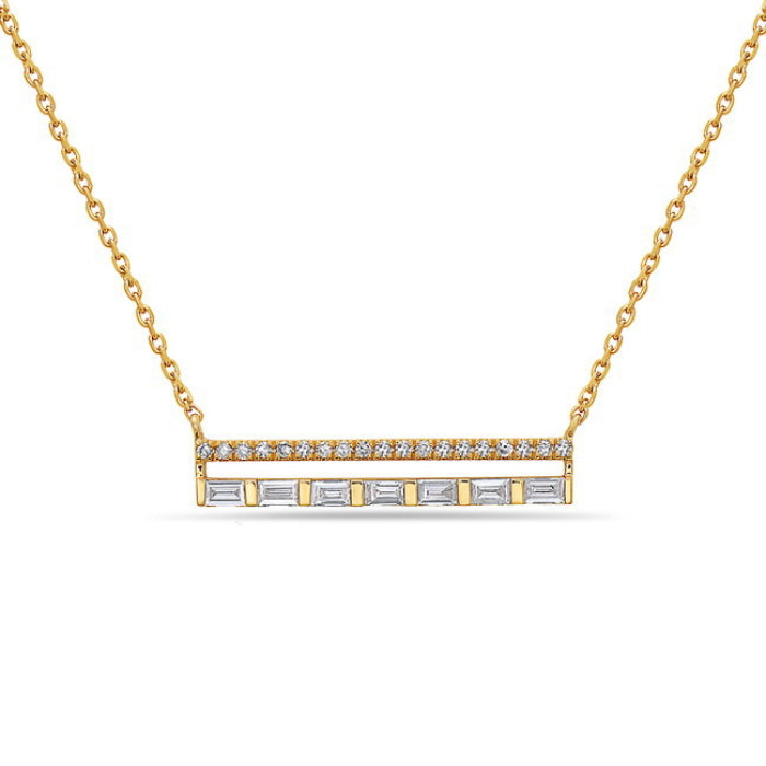 14K Yellow Gold 0.22cttw Diamond Bar Pendant, 18&quot;