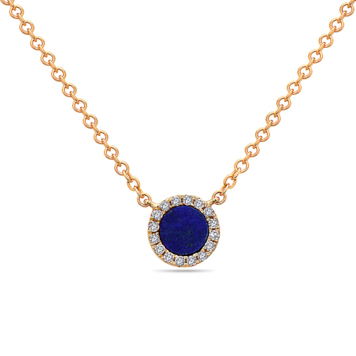 14K Yellow Gold 0.15cttw Lapis Lazuli and 0.04cttw Diamond Necklace, 18&quot;