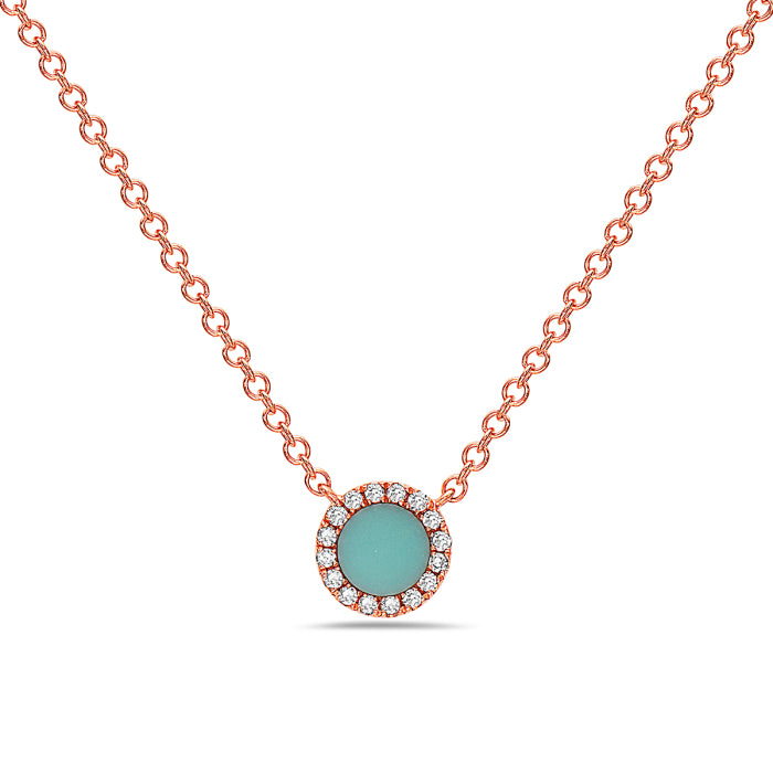 14K Rose Gold 0.18cttw Turquoise and 0.04cttw Diamond Necklace, 18&quot;