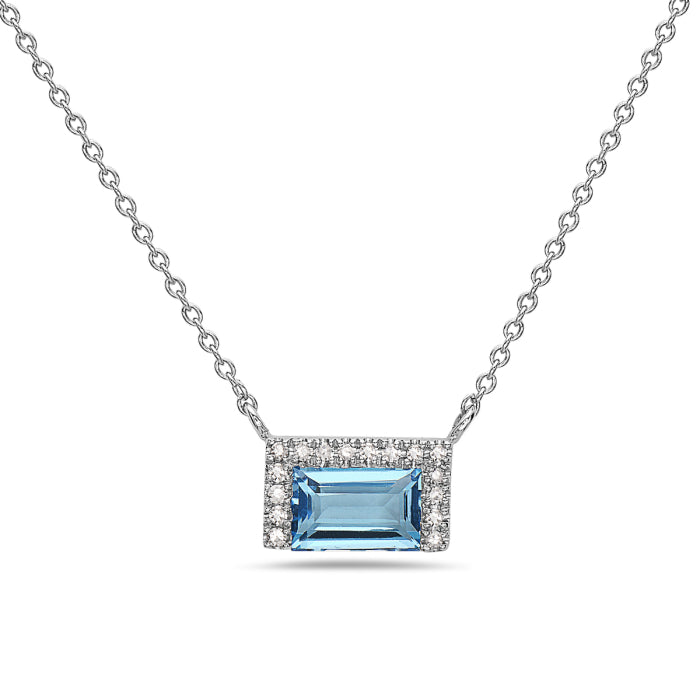 14K White Gold 0.62cttw Blue Topaz and 0.04cttw Diamond Necklace - 18 Inches