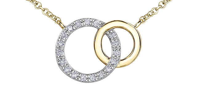 10K White &amp; Yellow Gold 0.09cttw Diamond Double Infinity / Circle Necklace, 18&quot;
