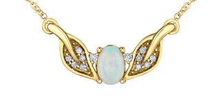 10K Yellow Gold 0.50cttw Opal and 0.10cttw Diamond Necklace - 18 Inches