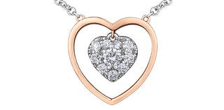 Colgante de doble corazón con diamantes de 0,20 quilates en oro blanco y rosa de 10 quilates, 18"