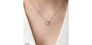 Colgante de doble corazón con diamantes de 0,20 quilates en oro blanco y rosa de 10 quilates, 18"