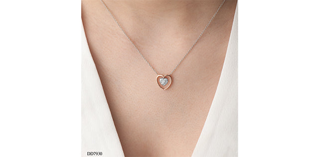 10K White &amp; Rose Gold 0.20cttw Diamond Double Heart Pendant, 18&quot;
