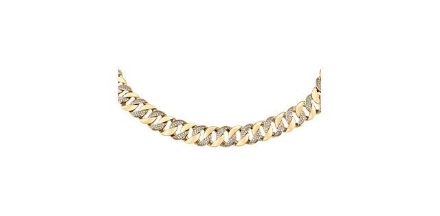 Collar/cadena con juego de pavé de eslabones cubanos de Miami con diamantes de 3,50 quilates en oro amarillo de 10 quilates, 16&quot;