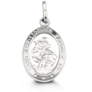 10K White Gold Oval St. Christopher&#39;s 3D Charm -  24x13mm