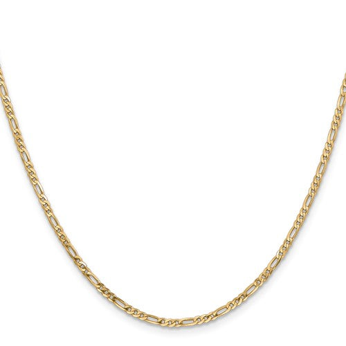 14K Gold 2.25mm Flat Figaro with Lobster Clasp Chain