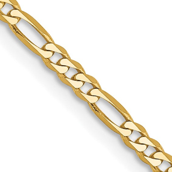 14K Gold 2.25mm Flat Figaro with Lobster Clasp Chain