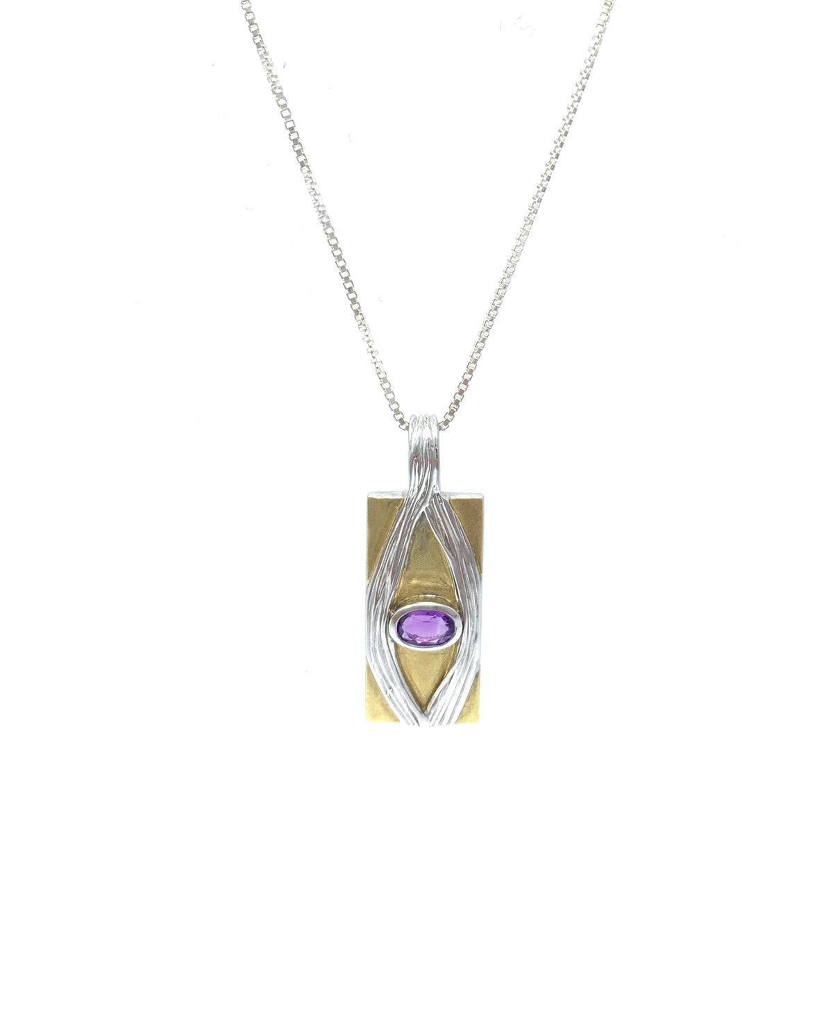 Sterling Silver and 18K Yellow Gold Plated Amethyst Pendant, 18&quot;