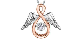Colgante de ángel con diamantes de 0,05 quilates en oro rosa y blanco de 10 quilates, 18"