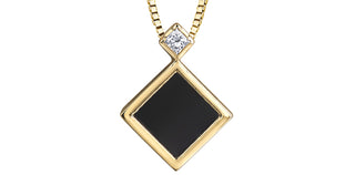 10K Yellow Gold 6mm Onyx & 0.04cttw Canadian Diamond Pendant, 18"