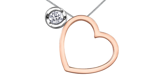 Collar con forma de corazón de diamantes canadienses de 0,09 quilates en oro blanco y rosa de 10 quilates, 18&quot;