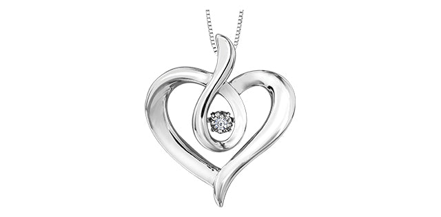 Collar infinito con forma de corazón y diamantes canadienses de plata de ley de 0,142 quilates, 18&quot;