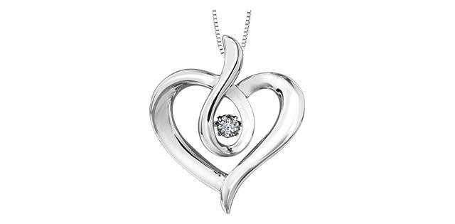 925 Sterling Silver 0.044cttw Canadian Diamond Heart Pendant - 18 Inches
